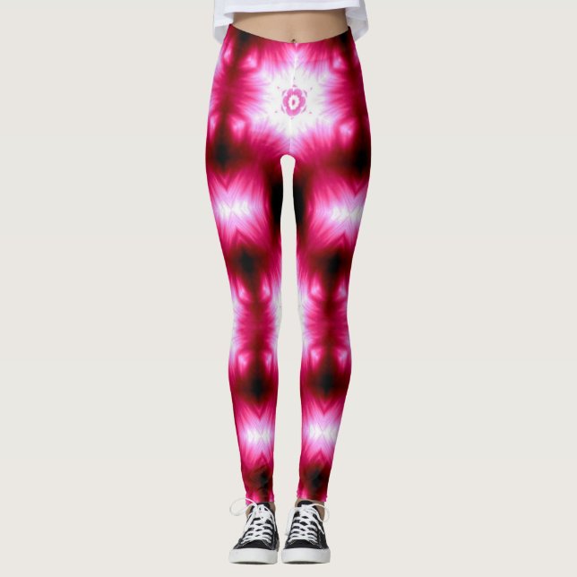 vita stjärnor på rosa/svart leggings (Framsida)
