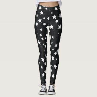 Vita stjärnor på svart bakgrund leggings