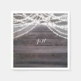 Vita strängljus & Rustik Trä Bröllop Pappersservett