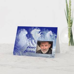 Vita Surfa Horses Fotofödelsedagskort Kort