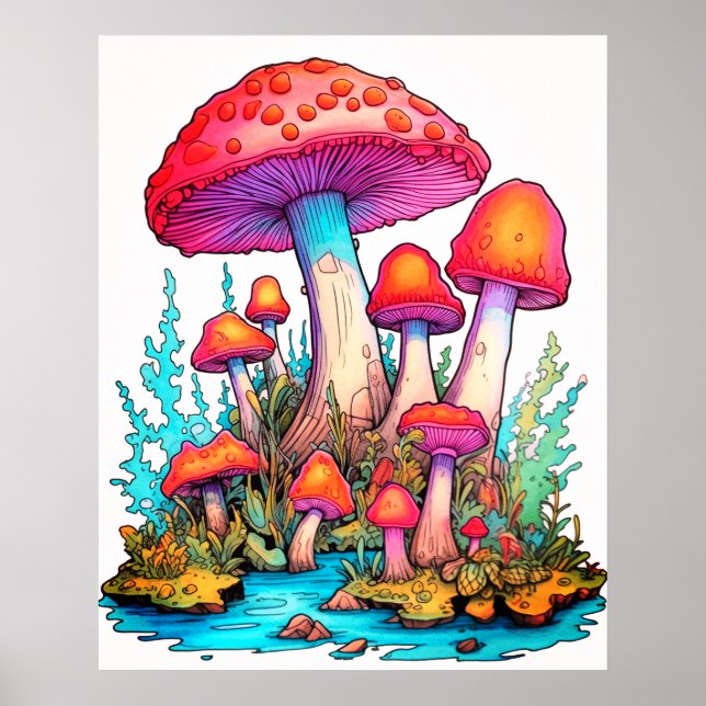 Vita svampar bakgrund vägg poster (Framsidan)