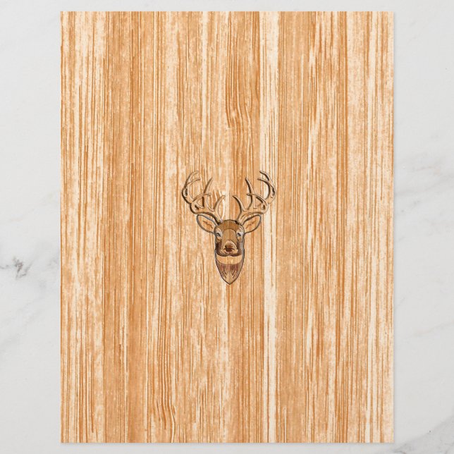 Vita Svan Buck Hjort Head Wood Grain Stil (Framsida)