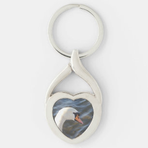 Vita Svan Hjärtnyckelring Twisted Heart Silverfärgad Nyckelring