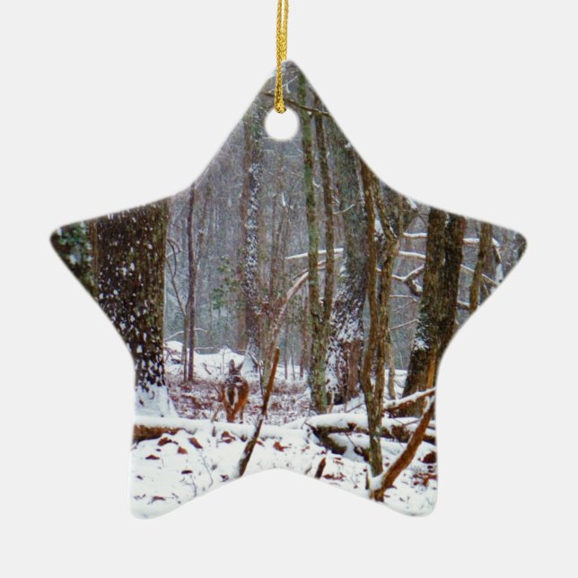 vita svan hjort i snö julgransprydnad keramik (Framsidan)