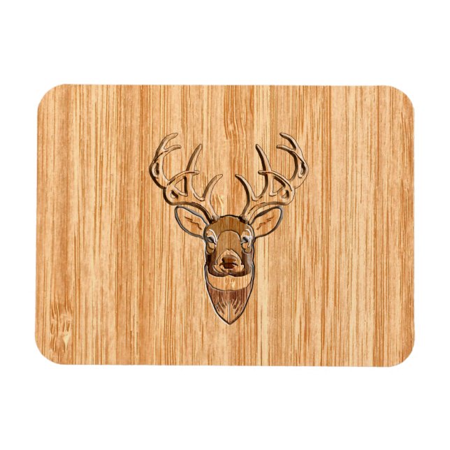 Vita Svan Hjort Wood Grain Stil Graphic Magnet (Horisontell)