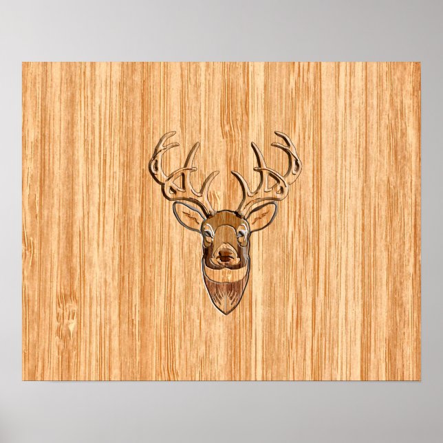 Vita Svan Hjort Wood Grain Stil Graphic Poster (Framsidan)