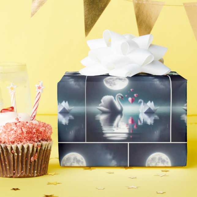 Vita Svan med Origami Svan och Hearts Presentpapper (Födelsedagsfest)