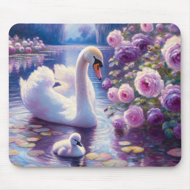Vita Svan och Cygnet med Lila Ro Musmatta (Framsidan)