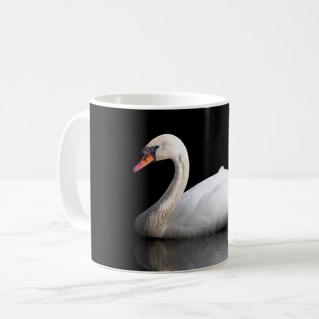 Vita svan på svart kaffemugg (Framsida vänster)