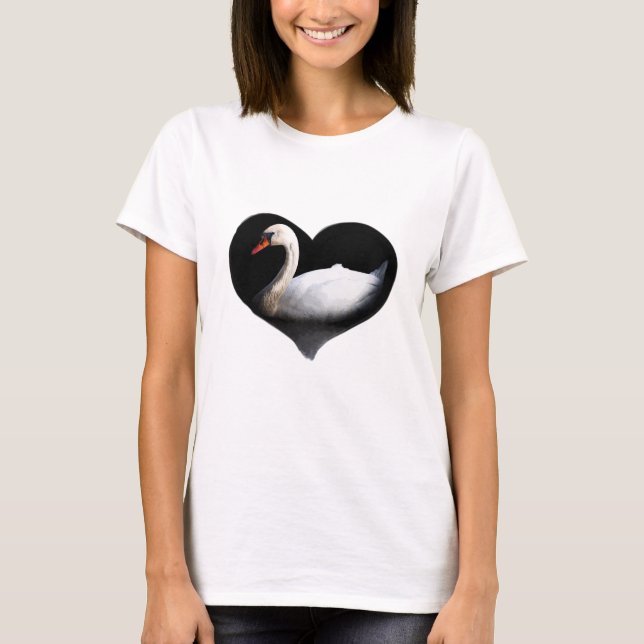 Vita svan på svart t shirt (Framsida)