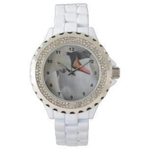 Vita Svan Rhinestone White Enamel Wrist Watch Armbandsur