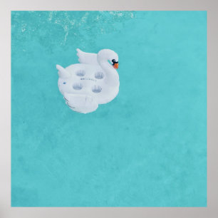 Vita svan uppblåsbar på vatten kropp poster