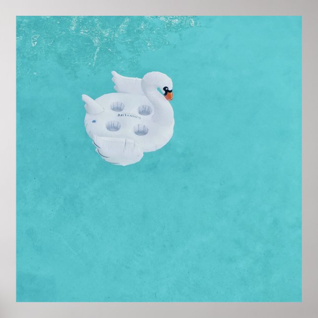 Vita svan uppblåsbar på vatten kropp poster (Framsidan)