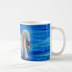 Vita svan, vattenfärgläggning kaffemugg