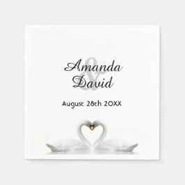 Vita svanar i kärlek med namn bröllop pappersservett