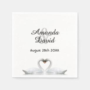 Vita svanar i kärlek med namn bröllop pappersservett