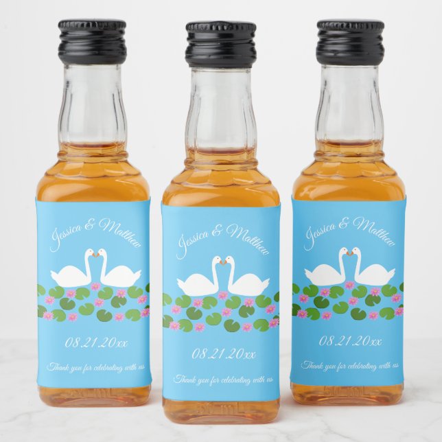 Vita Svanar och Vatten Llies Bröllop Anpassningsba Spritflaskor Etikett (Flaskor)