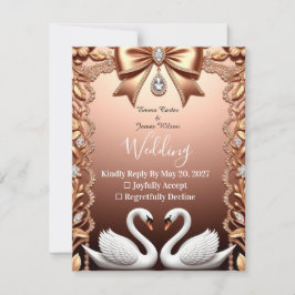 🌸 Vita svanar Rose Gold Bröllop OSA Kort