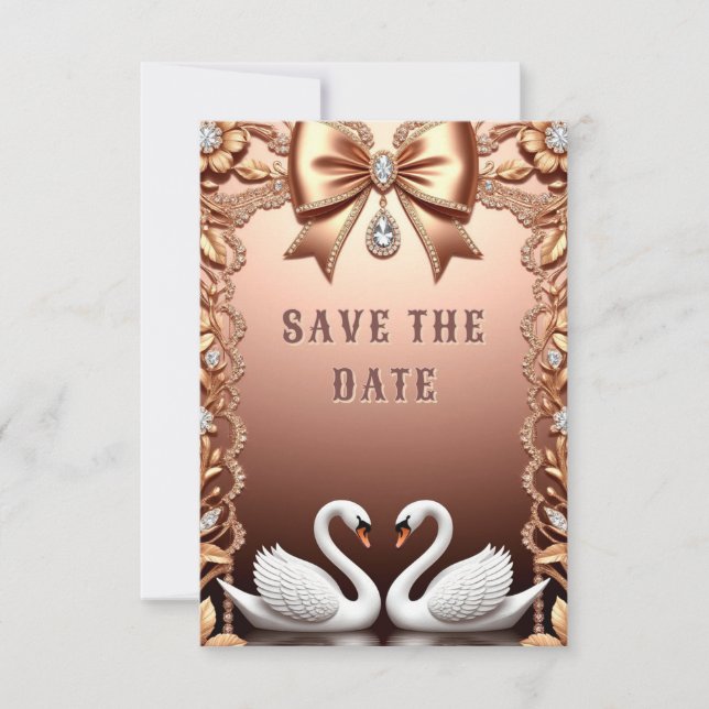 💍 Vita svanars bröllopsdekoration 💍 Spara Datumet (Framsida)
