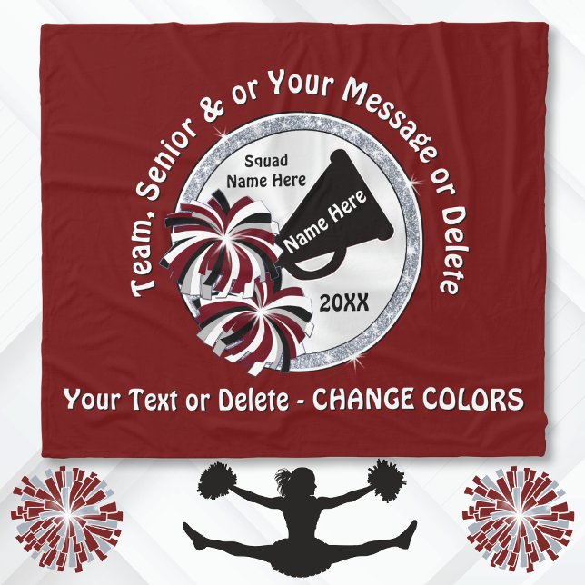Vita, svarta, Anpassningsbar, schackblanketter Fleecefilt (Personalized Cheerleading Blankets. Senior Night Cheer Gifts. Cheer Squad Gift Ideas. Maroon, Silver)