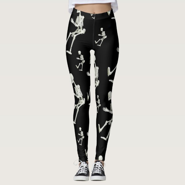 Vita, svarta benbitar från skelettet leggings (Framsida)