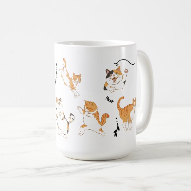 Vita Svarta Orange Lekfulla Katter  Kaffemugg (Framsida höger)