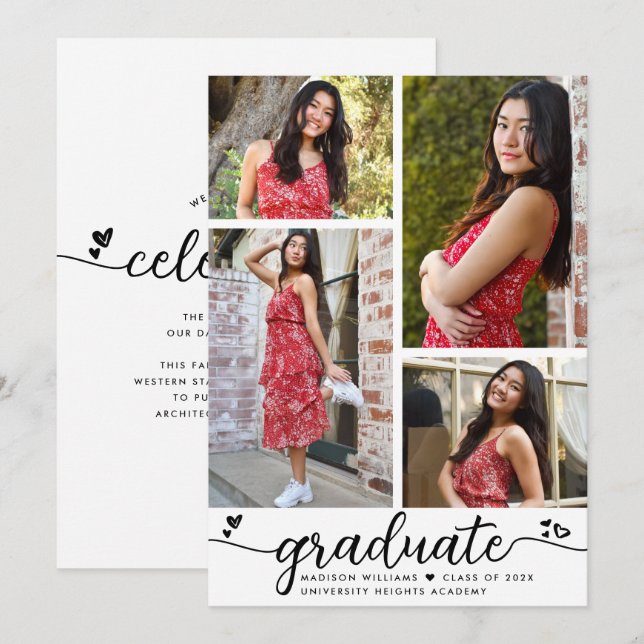 Vita svarta Studenten 4 Fotokalligrafthjärnar Meddelande (Fram/baksida)