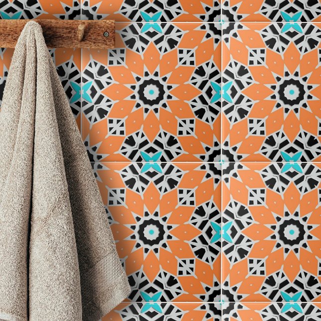 Vita svarta turcitat Moroccan Geometric Motifs Kakelplatta (Skapare uppladdad)