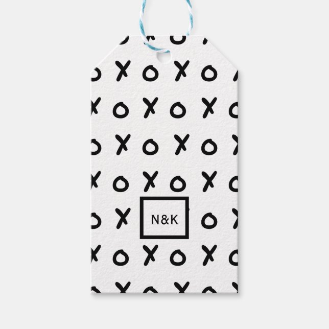 Vita & Svarta X O XO X&O:s Trendiga Söta Presentetikett (Framsidan)