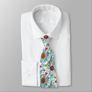 Vita Teal Gult Orange Röda Daisyn Flowers Mönster Slips
