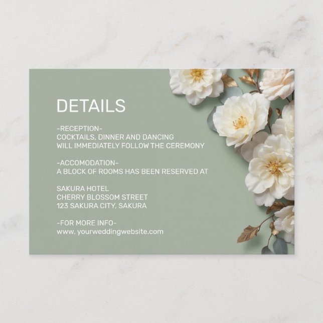 Vita texturerade rosor Blommor Detaljer Tilläggskort (Framsida)