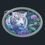 Vita tigern i lila blommor<br><div class="desc">Blåögd vit tiger i tropiska löv och lila blommor AI Art senast minx267</div>