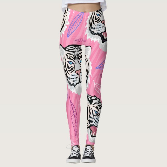 Vita tigerroar: Jungle Rainforest Mönster Leggings (Framsida)