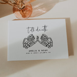 Vita till döden skelett-händer bröllop gästbok