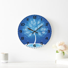 Vita Träd i Snö Stor Klocka