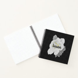 Vita trädgårdsblommor på svart och vit polkadot