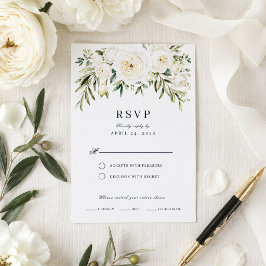 Vita trädgårdsrosor bröllop RSVP-kort OSA Kort