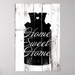 Vita träet Rustic Mjölk Jug Home Wall Art Poster