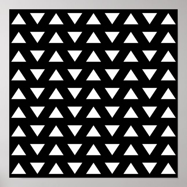 Vita trianglar på Black. Ett geometriskt Mönster. Poster (Framsidan)