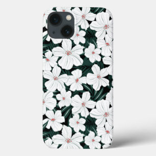 Vita tropiska blommor Mönster