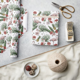 Vita tropiska flamingo blommönster presentpapper