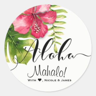 Vita Tropiska Hibiskusblad Elegant Bröllopspresent Runt Klistermärke