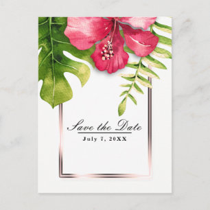 Vita tropiska hibiskusblad Spara datum Meddelande Vykort