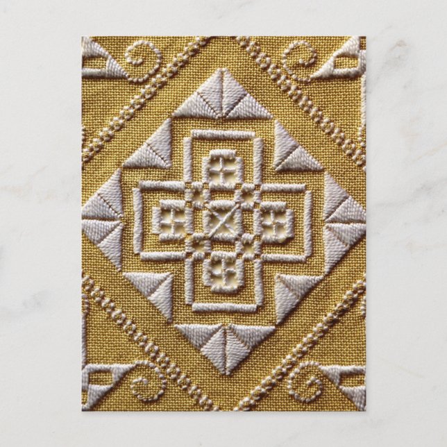 Vita, tryckta broderier 1 på anpassningsbarna linn vykort (Framsida)