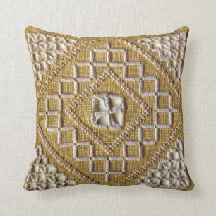 Vita, tryckta broderier på anpassningsbarna linne kudde