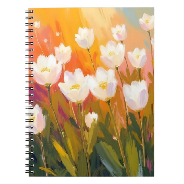 Vita tulpaner akvarell blommfältsmålning anteckningsbok (Framsidan)
