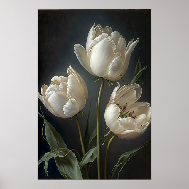 Vita Tulpaner Blommig Konsttryck Poster (Framsidan)