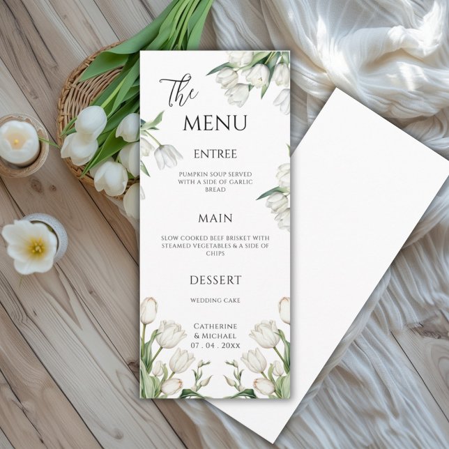 Vita tulpaner blomster elegant wedding meny (Skapare uppladdad)