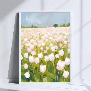 Vita tulpaner blomsterfält målning akvarell poster