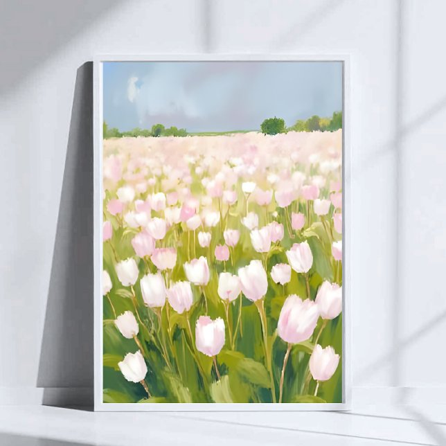 Vita tulpaner blomsterfält målning akvarell poster (Skapare uppladdad)